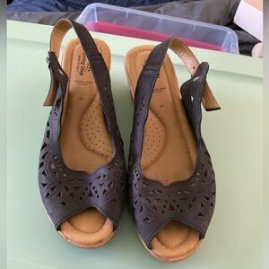 SPRING STEP BLACK NUBUCK LEATHER SLINGBACK SANDALS 41=9.5-10